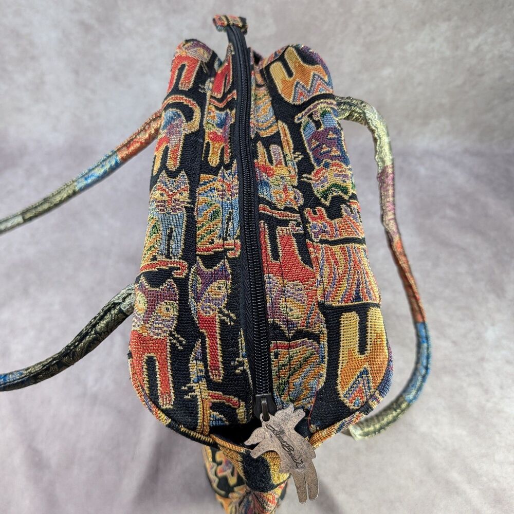 Laurel Burch Feline Cats Tapestry Bag Purse Hook And Loop Custom Zipper Pull Tag - Picture 8 of 12